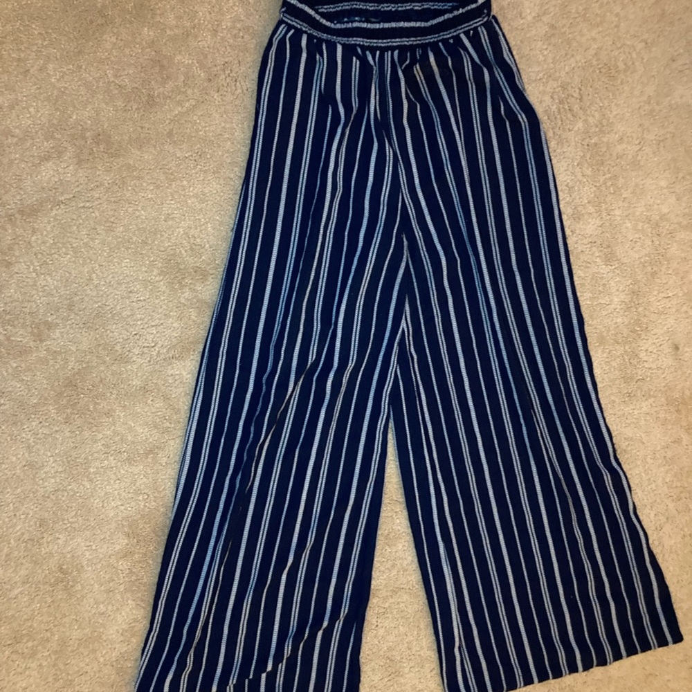 Striped Navy and White Wide-Leg Flowy Pants